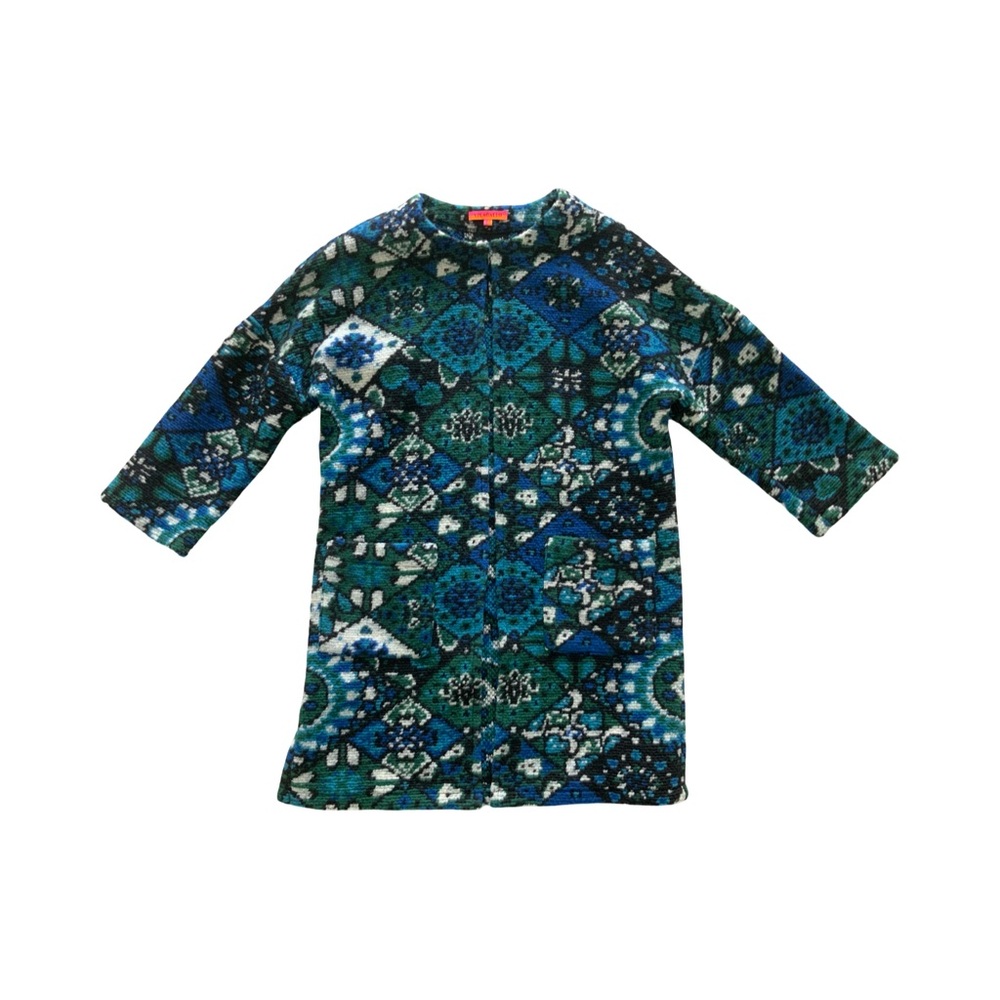 Vilagallo Wool-blend Jacquard Longline Cardigan  Sweater Coat Blue Mosaic
